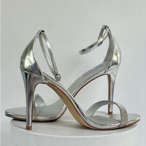 Silver Rhinestone Bridal Party Stiletto Sandals Steve Madden Stecy Heels 10M NIB